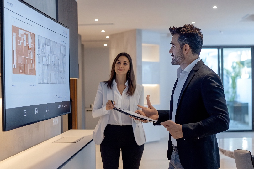 Hotel development consultant and hotel design consultant reviewing BOH plans for efficient hotel design.