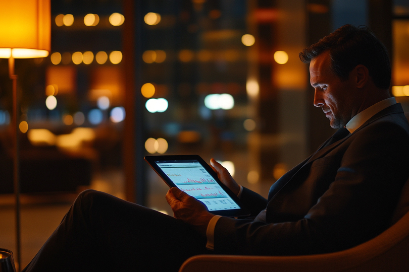 A hotel IT manager monitoring a secure hospitality tech integration dashboard.